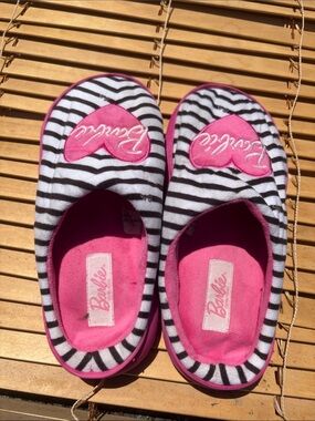 Barbie Pink & Black Zebra-Stripe Cozy Slip-On Slippers